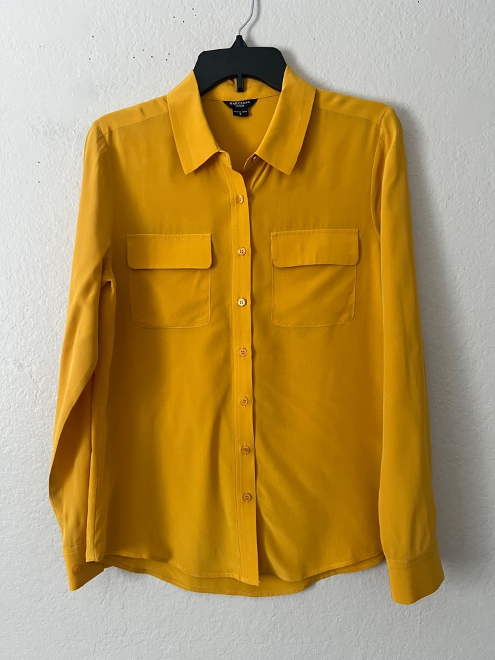 NWOT Guess by Marciano 100% Silk Golden Yellow Button-Down Shirt in Size S